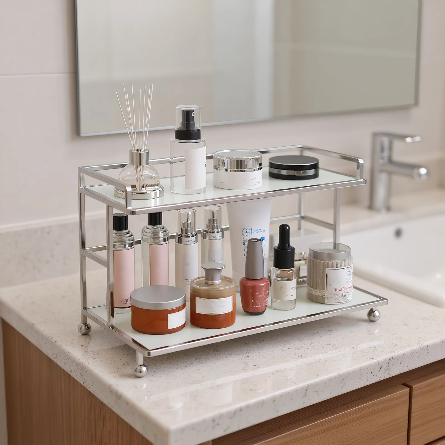 1 Pcs Storage Rack 2 Tier Bathroom Organizer Counter Storage Rack for Storage